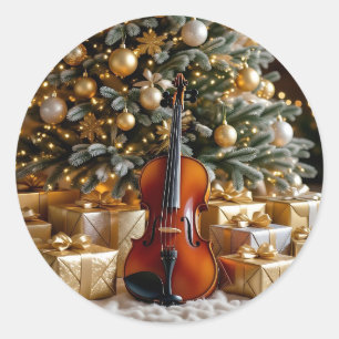 Adesivo Árvore de Natal Dourada, Presentes e Violino