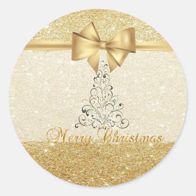 Adesivo Árvore de Natal Elegante,Arco Dourado Faux,Glitter (Frente)