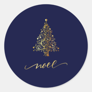 Adesivo Árvore de Natal Elegante Azul Marinho e Dourado No
