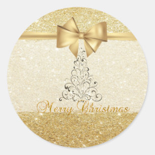 Adesivo Árvore de Natal elegante,Laço Falso Dourado,Brilha