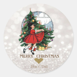 Adesivo Árvore de Natal Elegante Menina Bokeh