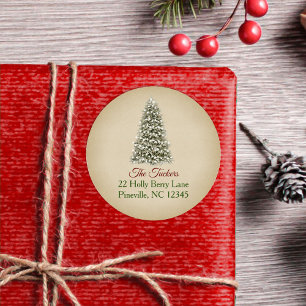 Adesivo Árvore de Natal Elegante Papel Kraft Endereço de R