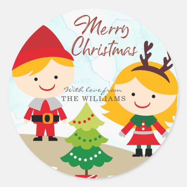 Adesivo Árvore de Natal Elfos Personalizada (Frente)