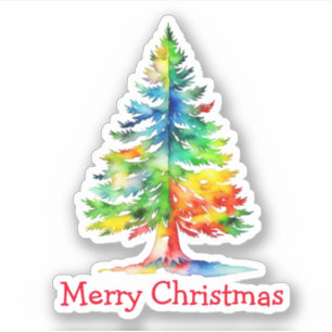 Adesivo Árvore de Natal em aquarela Feliz Natal