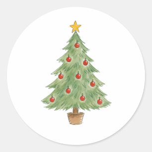 Adesivo Árvore de Natal em vaso com enfeites vermelhos
