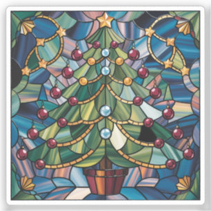 Adesivo Árvore de Natal em Vidro Colorido Estilo Tiffany