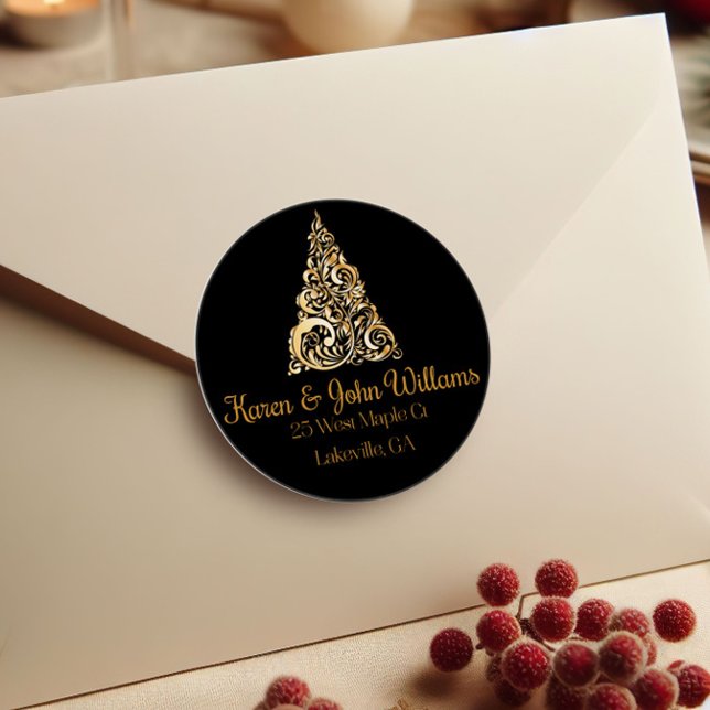 Adesivo Árvore de Natal Endereço de Devolução Dourado (Criador carregado)