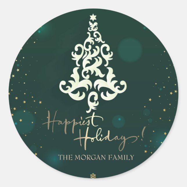 Adesivo Árvore de Natal,Estrelas,Felizes Festas Verde (Frente)