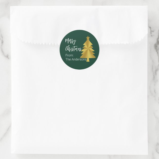 Adesivo Árvore de Natal Feliz, Dark, Dourado Nome Verde, E (Bolsa)