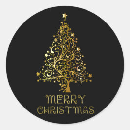 Adesivo Árvore de Natal Feliz Estrelas Douradas Chic Negra