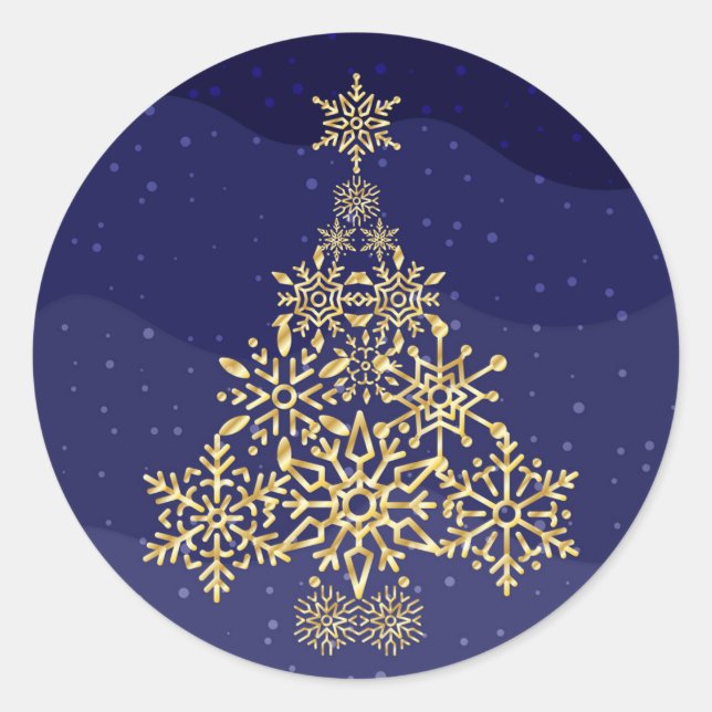 Adesivo Árvore de Natal Floco de Neve Azul e Dourado Adesi (Frente)