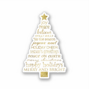 Adesivo Árvore de Natal Inspiradora Dourada Paz Alegria
