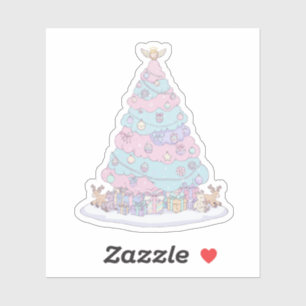 Adesivo Árvore de Natal Kawaii Pastel Rosa e Azul Fofo