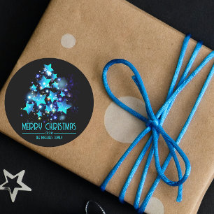 Adesivo Árvore de Natal Moderna Estrela Azul Preta de Féri