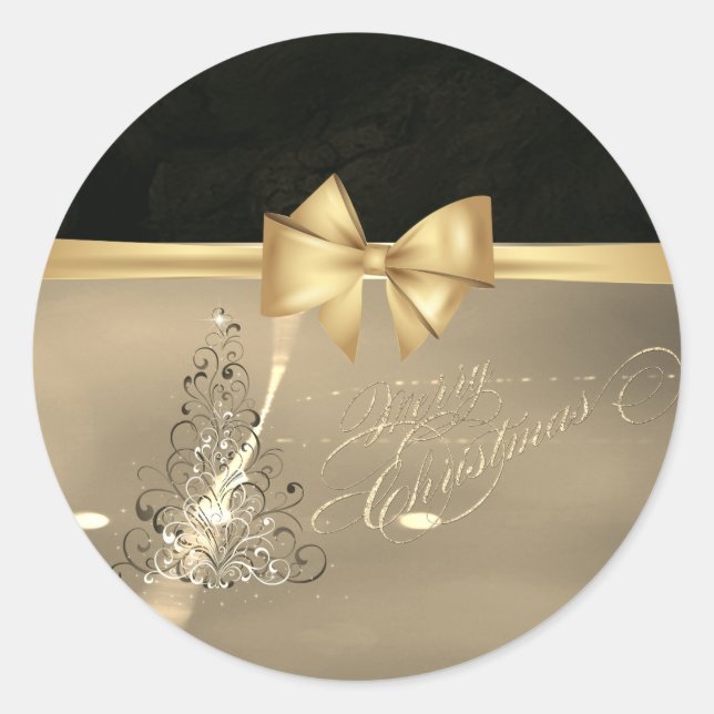 Adesivo Árvore de Natal Moderna, Laço Falso Dourado (Frente)