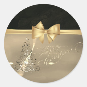 Adesivo Árvore de Natal Moderna, Laço Falso Dourado