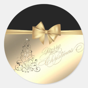 Adesivo Árvore de Natal Moderna, Laço Falso Dourado