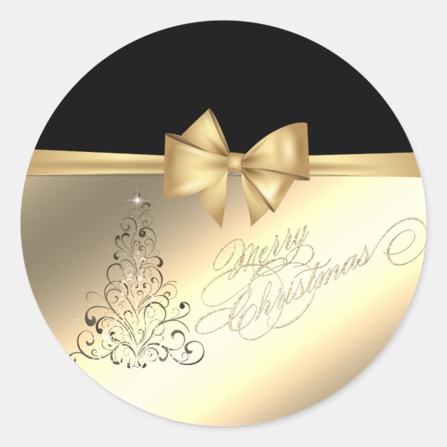 Adesivo Árvore de Natal Moderna, Laço Falso Dourado (Frente)
