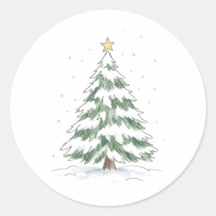 Adesivo Árvore de Natal Nevada com Estrela Dourada Aquarel