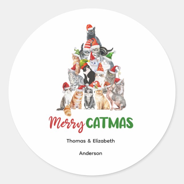 Adesivo Árvore de Natal Personalizada para Gatos Amantes d (Frente)