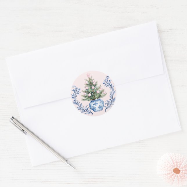 Adesivo Árvore de Natal Pink & Blue Damask Crest (Envelope)