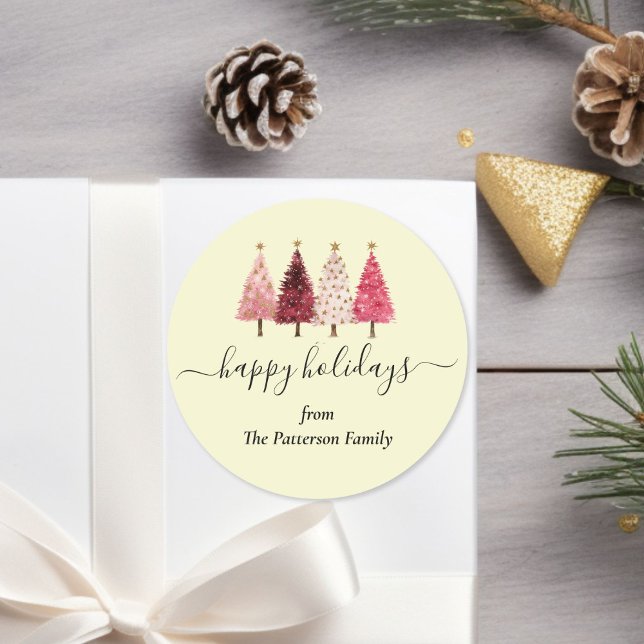 Adesivo Árvore de Natal Red Pink Lemon Personalizado (Christmas Tree Red Pink Lemon Custom Classic Round Sticker)
