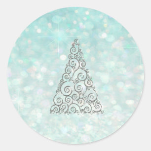 Adesivo Árvore de Natal Romântico Brilhante azul-claro