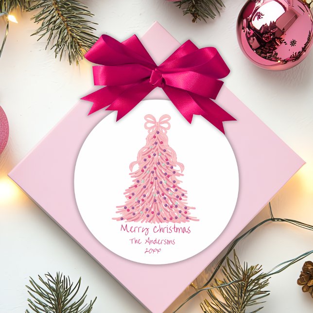 Adesivo Árvore de Natal Rosa com Laço Rosa (Criador carregado)
