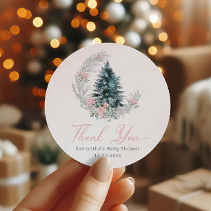 Adesivo Árvore de Natal Rosa Prata Obrigada