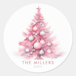 Adesivo Árvore de Natal Rosa Vintage em Aquarela Moderna