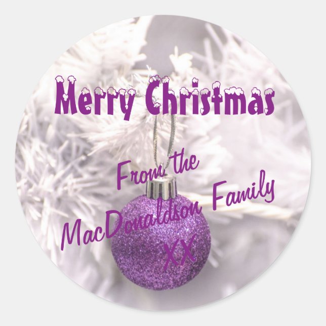 Adesivo Árvore de Natal roxa e branca - Feliz Natal (Frente)