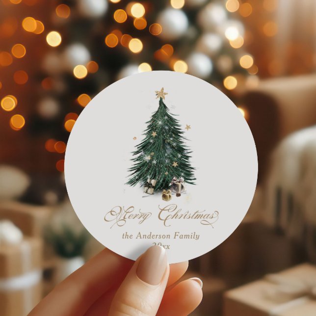 Adesivo Árvore de Natal verde dourada elegante (Criador carregado)