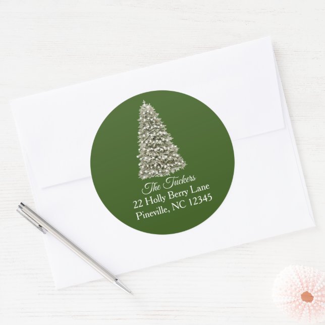 Adesivo Árvore de Natal Verde Simples e Elegante Endereço  (Envelope)