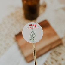 Árvore de Natal Verde Vermelha Desenhada à Mão Ret