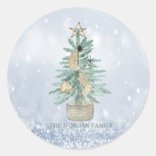 Adesivo Árvore de Pinheiro em Aquarela Feliz Natal Bokeh A