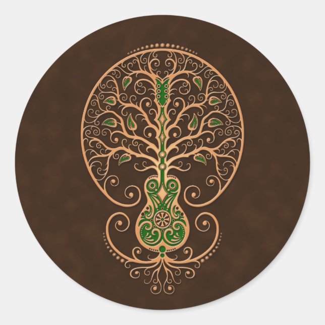 Adesivo Árvore de Violão Castanho e Verde (Frente)