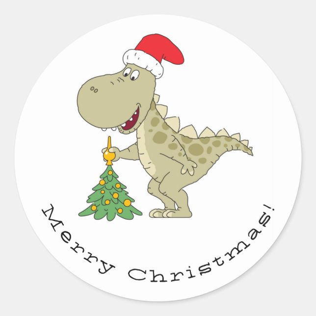 Adesivo Árvore Feliz de Natal Dinossauro Santa Hat (Frente)