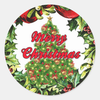 Adesivo Árvore Feliz de Natal no Vinheta Redonda Wreath