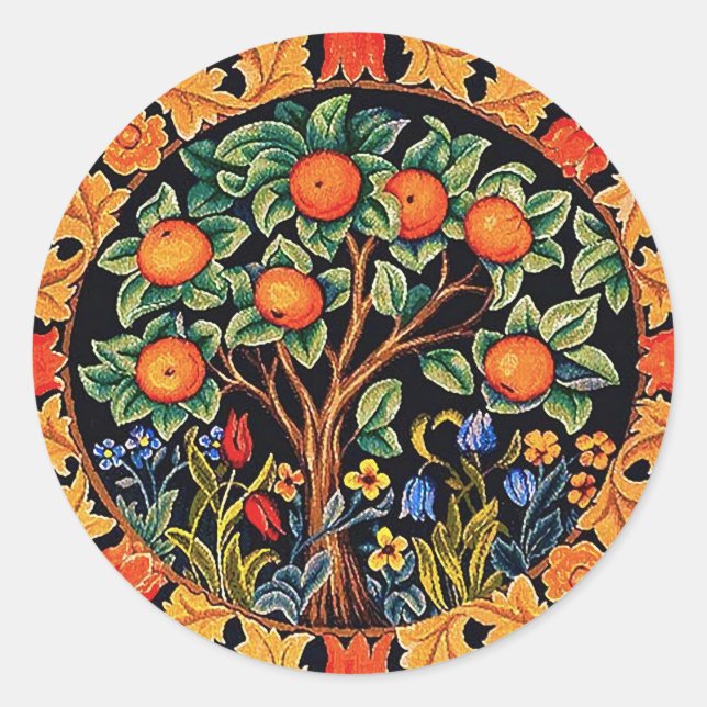 ADESIVO ÁRVORE LARANJA COM FOLHAS VERDES, FLORES (Frente)