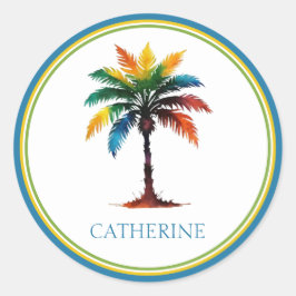 Adesivo Árvore Palm de Cores d'Água Colorida Personalizada