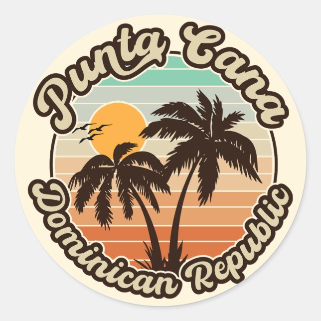 Adesivo Árvore Palm Dominicana Punta Cana Retro Sunset 80s (Frente)