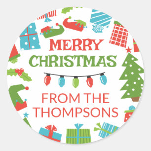 Adesivo Árvore Retro Whimsical e presentes Feliz Natal De