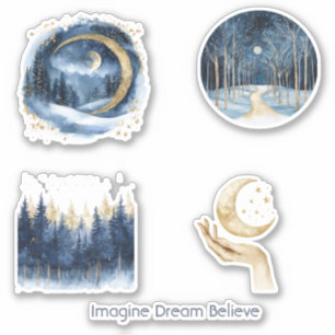 Adesivo Árvores Azuis Douradas Imagine Sonho Acredite  