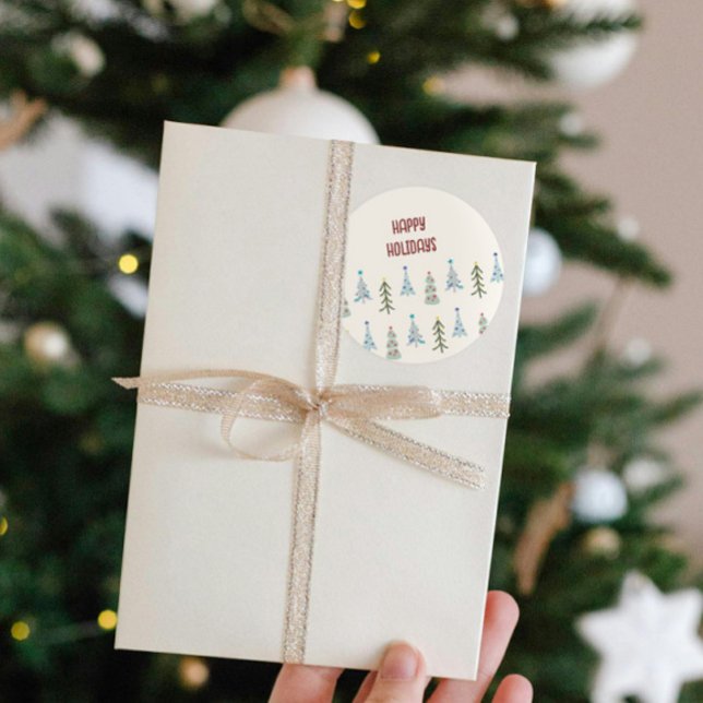 Adesivo Árvores de Natal bonitas (Custom hand drawn Scandinavian trees Christmas sticker with your greeting)