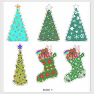 Adesivo Árvores de Natal e Meias de Feltro Caprichosas