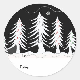 Adesivo Árvores de Natal no Tag preto e branco do present