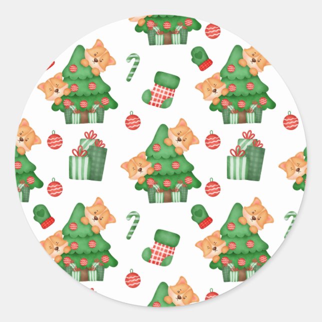 Adesivo Árvores de Natal, Ornamentos e Gatos (Frente)