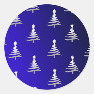 Adesivo Árvores de Natal Prateadas em Azul Cobalto