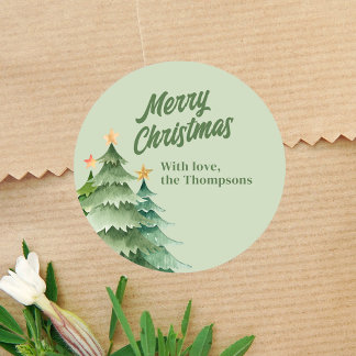 Adesivo Árvores de Natal Verde Aquarela Personalizado