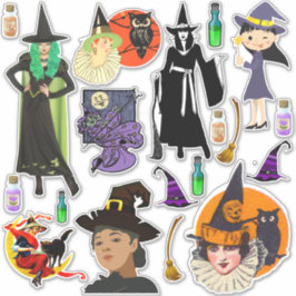 Adesivo As bruxas do Halloween são arte moderna e vintage